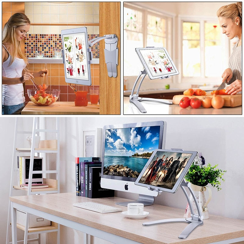 XMXCZKJ Kitchen Tablet Stand Wall Desk Tablet Mount Stand Fit For 5-10.5 inch Width Tablet  Metal Bracket Smartphones Holders