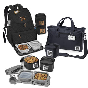 Bundle: ODG Day Away Tote Bag TM (Black), ODG Dine Away Set (Small Dogs) (Black) and ODG Weekender Backpack TM (Black)
