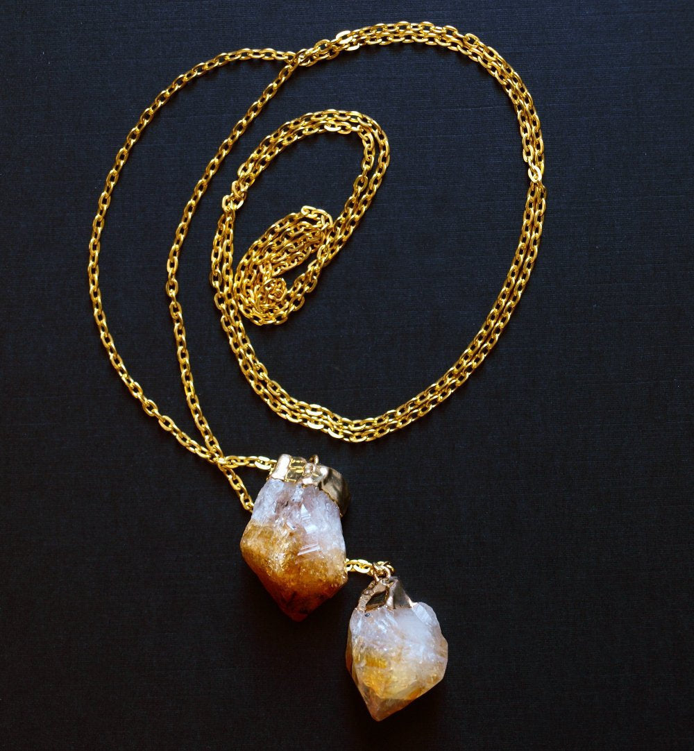 Citrine Wrap Necklace, Gold Citrine Lariat Necklace