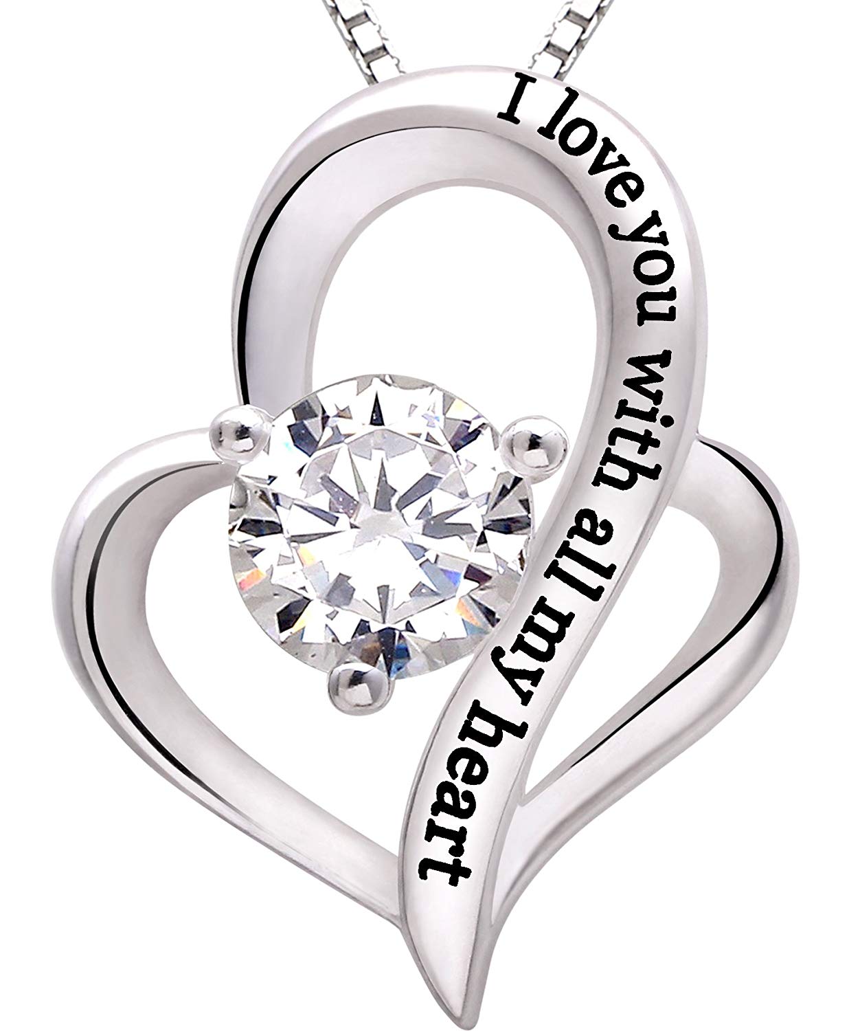 I Loe You With All My Heart Heart Necklacein 18k White Gold Filled