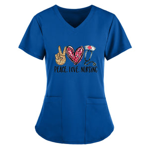 Cute Cartoon Print Nurse Uniform Scrubs Costume