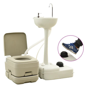 Portable Camping Toilet 2.6 x 2.6 gal and Handwasher Stand 5.3 gal