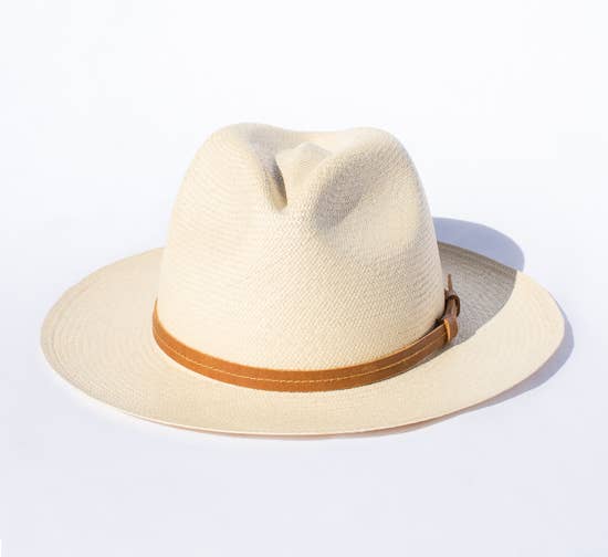 Classic Natural Panama Hat With Leather Headband