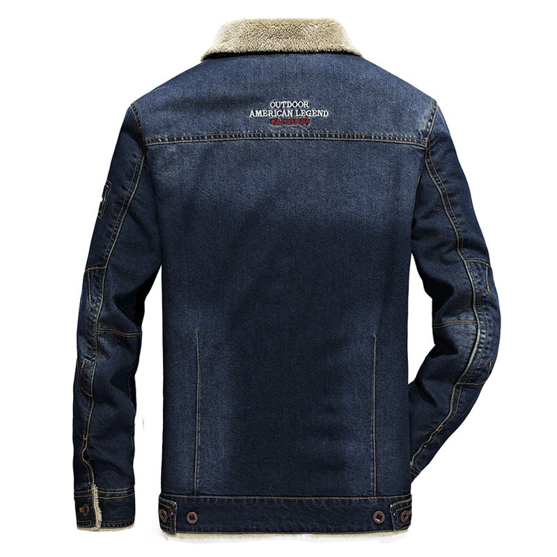 Fleece denim multi-pocket jacket