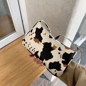 Fashion Design Milk Cow Print Women Underarm Baguette Handbags Vintage PU Leather Girls Shoulder Messenger Bags Women Armpit Bag