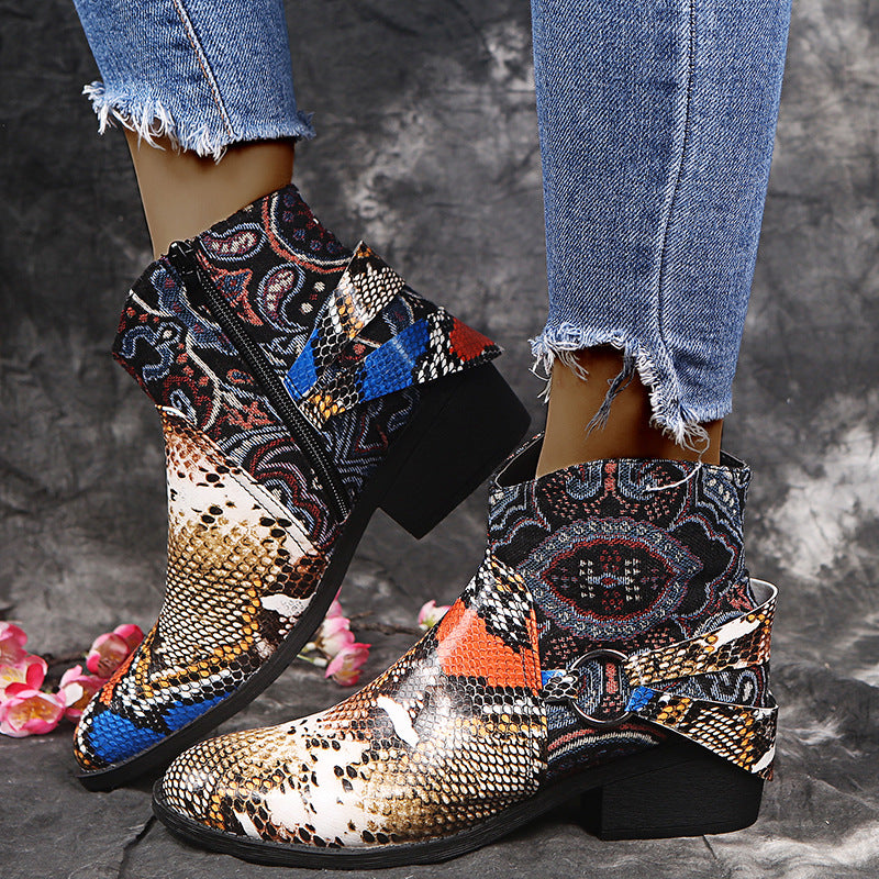 Snake print women's leather boots