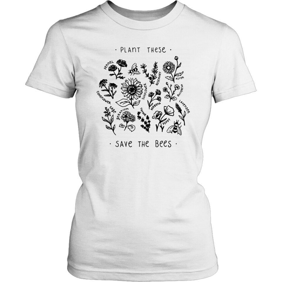 Plant These T Shirt Women Floral Print Tee Save The Bees Yellow Cotton Plus Size Tops Plant More Trees Tumblr Tops