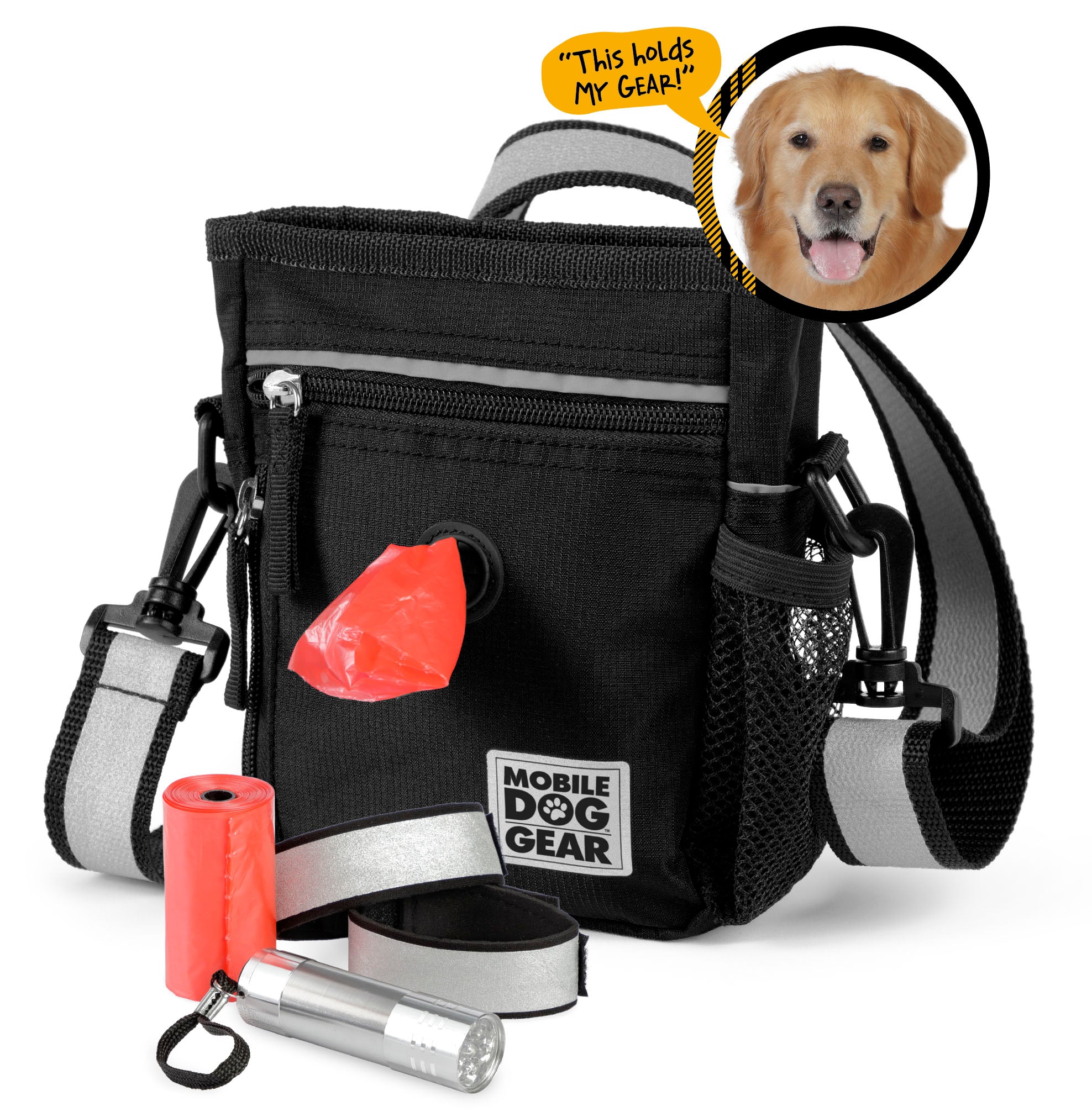 Bundle: ODG Day/Night Walking Bag (Black) and ODG Dine Away Set TM (Med/Lg Dogs) (Black)