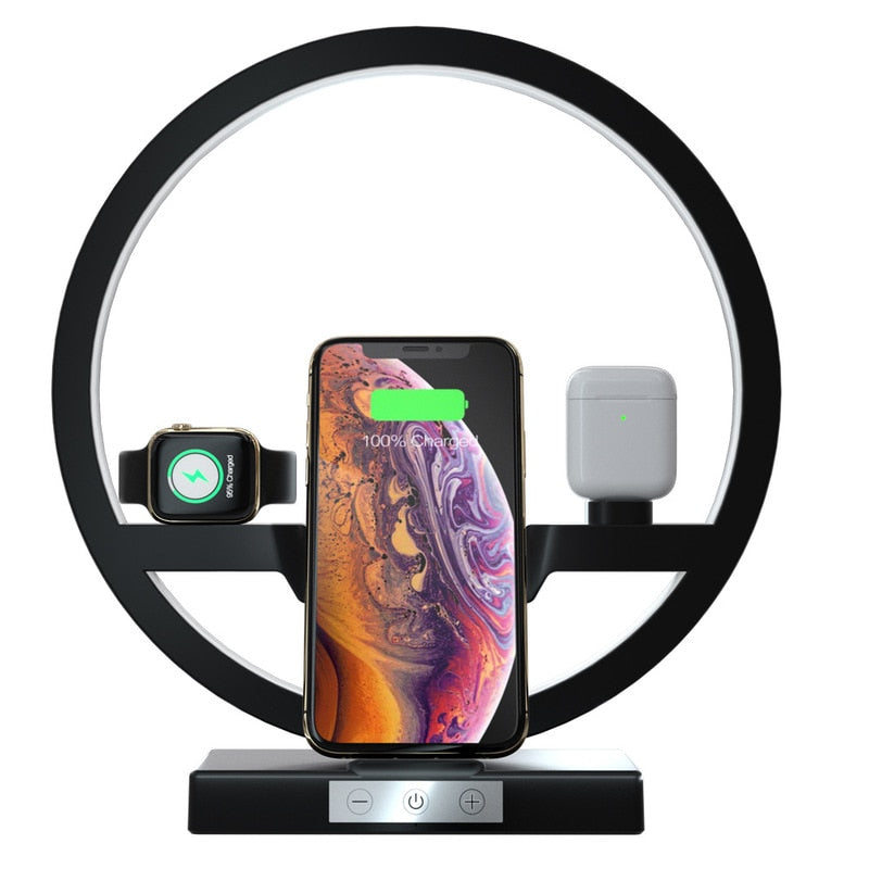 3 IN 1 QI Fast Wireless Charger Dock for iPhone 11 Pro Max for Apple Watch iWatch 1 2 3 4 5 Airpods Charger Holder LED Lamp 2019