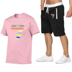 The latest EA7 men's T-shirt suit summer special fashion T-shirt round neck shorts + T-shirt fashion brand short-sleeved suit