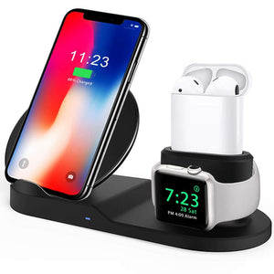 Vibrant 3 in 1 Wireless Phone Charger Desk Stand fast Charging Dock Station for AirPods pro Apple Watch 4/3/2/1 iPhone X 8 XS 11
