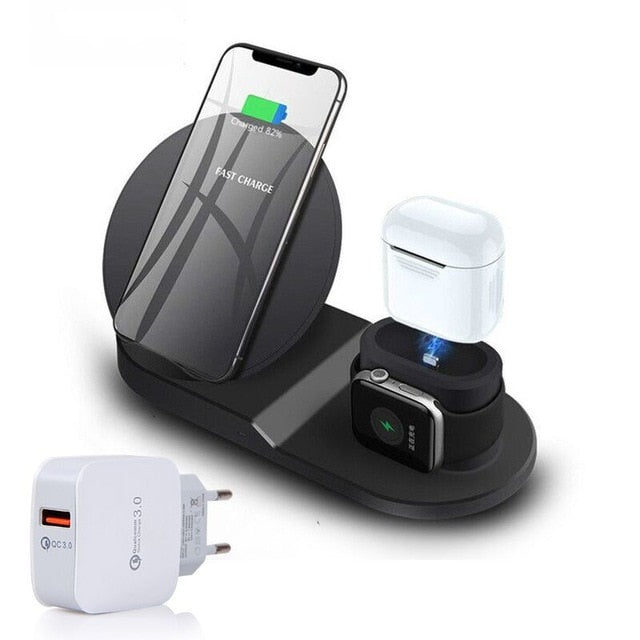 Vibrant 3 in 1 Wireless Phone Charger Desk Stand fast Charging Dock Station for AirPods pro Apple Watch 4/3/2/1 iPhone X 8 XS 11