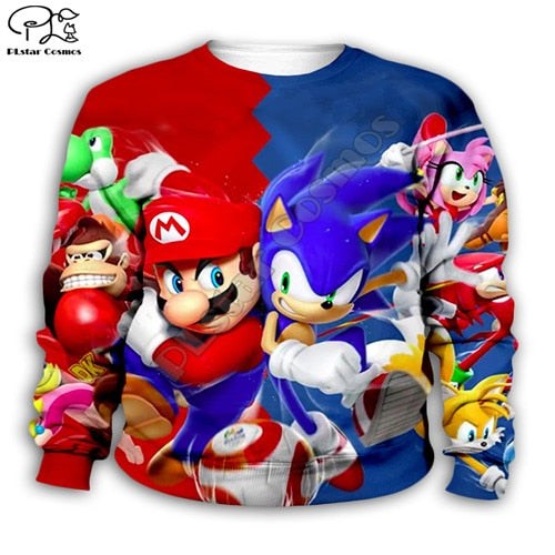 Children's Cartoon Super Sonic 3d Hoodies, Zipper coat, Long Sleeve Pullover, Sweatshirt, Hooded Tracksuit, Pants, Family T-shirts