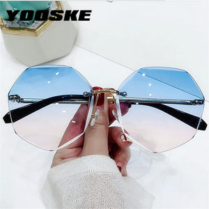 YOOSKE Rimless Women's Sunglasses Design Fashion Lady Sun glasses Vintage Alloy Classic Designer Shades UV400 Eyewear