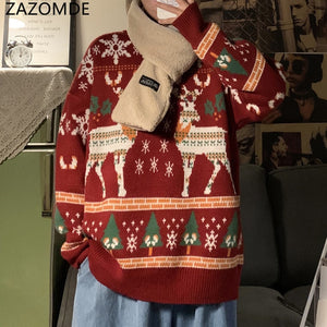 ZAZOMDE Unisex Christmas Sweater Funny Reindeer Printed Christmas Sweatshirt Men Crewneck Winter Xmas Sweaters Jumpers Tops
