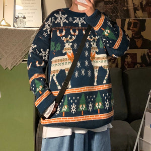 ZAZOMDE Unisex Christmas Sweater Funny Reindeer Printed Christmas Sweatshirt Men Crewneck Winter Xmas Sweaters Jumpers Tops