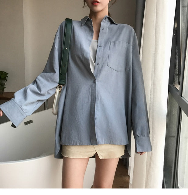 ZHISILAO Chic Solid Shirts Long Sleeve Cotton Linen Blouse Plus Size Shirts Oversize White Blouse Maxi Boyfriends Chemisier