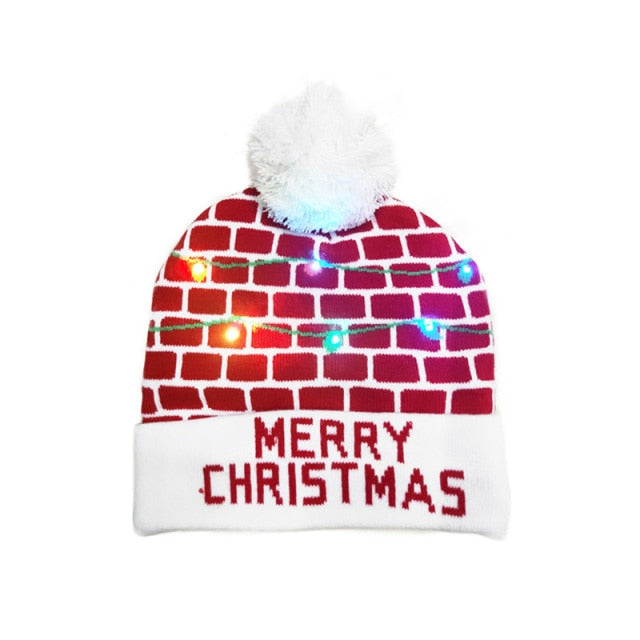 ON SALE! 2022 New Year LED Knitted Christmas Hat Beanie Light Up Illuminate Warm Hat For Kids Adults New Year Christmas Decor