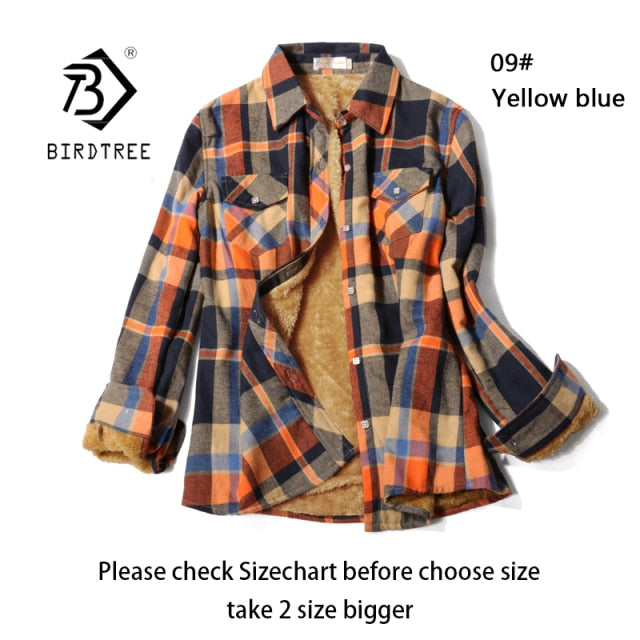 Velvet Thick Warm Women&#39;s Plaid Shirt Female Long Sleeve Tops M-5XL Winter Fleece Casual Check Blouse Autumn Clothes T77710A
