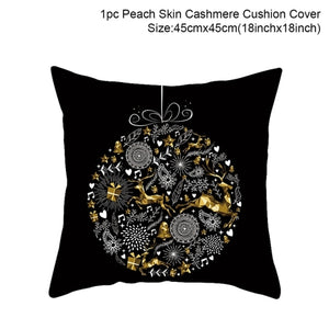 45cm Christmas Black Gold Cushion Cover Merry Christmas Decorations for Home Cristmas Ornaments Natal Navidad Gift New Year 2021