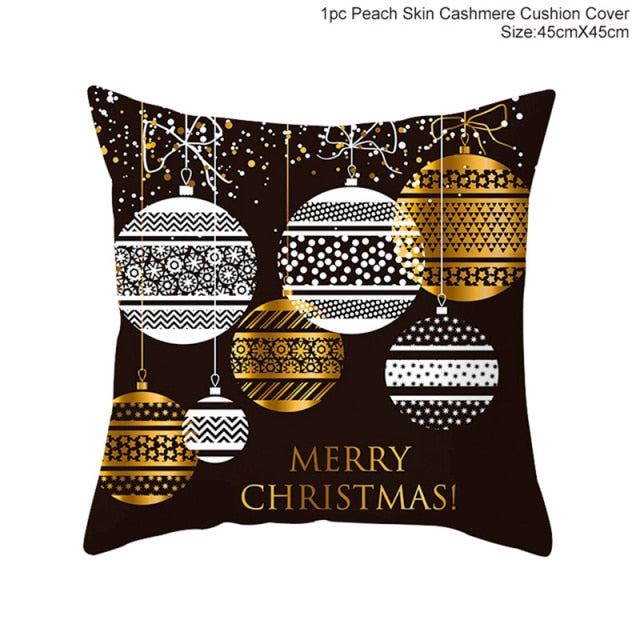 45cm Christmas Black Gold Cushion Cover Merry Christmas Decorations for Home Cristmas Ornaments Natal Navidad Gift New Year 2021