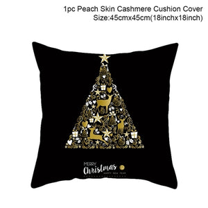 45cm Christmas Black Gold Cushion Cover Merry Christmas Decorations for Home Cristmas Ornaments Natal Navidad Gift New Year 2021