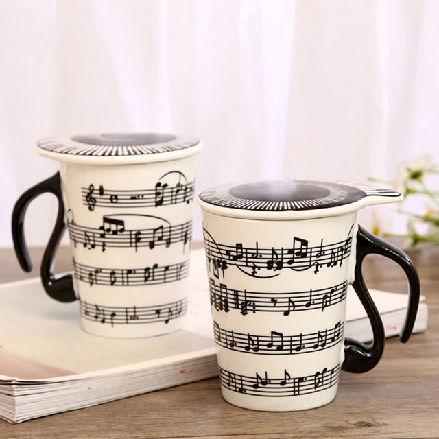 Musician Coffee Mug Music Notes Piano Keyboard Tea Cup with Lid