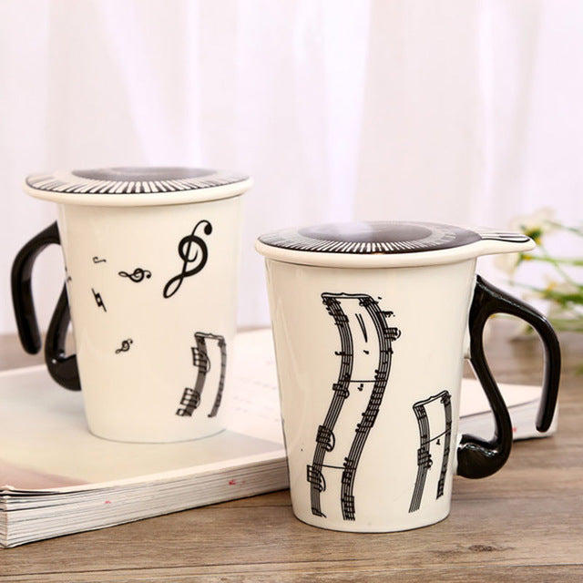 Musician Coffee Mug Music Notes Piano Keyboard Tea Cup with Lid