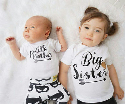 New Brand Family Matching Outfits Baby Boys Romper Little Boy Bodysuit Big Sister T-shirt Summer Kid clothing ,white 3M-6T