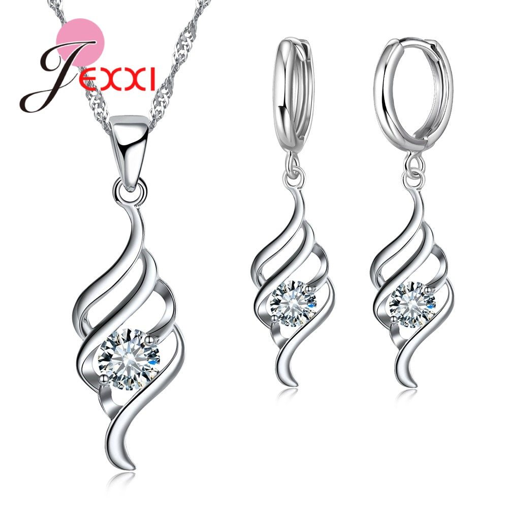 JEXXI Stylish 925 Stering Silver Sets Crystal Spiral Jewelry