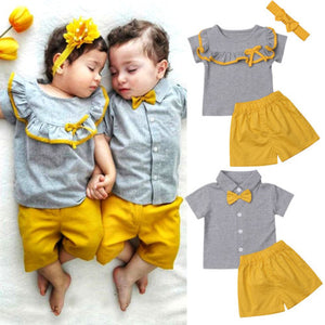 Sister Brother Matching Ruffle Tops shirt Shorts siblings Outfits for Newborn Baby Girl boy Infant Children Clothes Kid Clothing