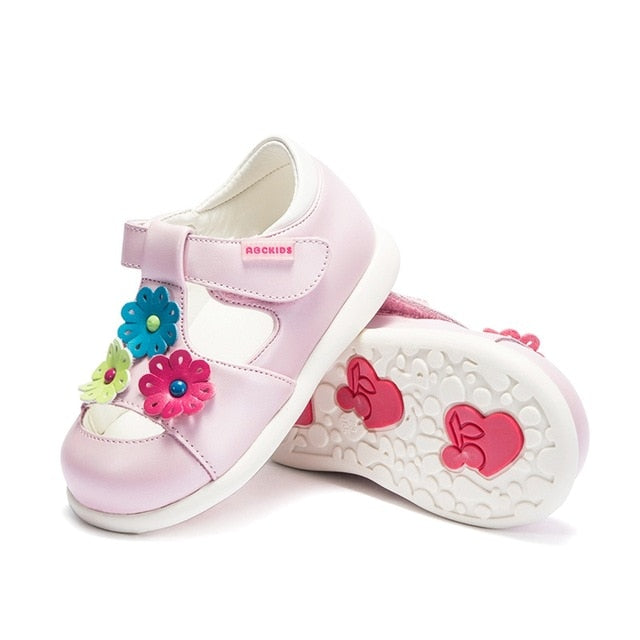Abckids 1-4T Summer Children's Shoes for Girl Leather Shoes Breathable Soft Anti-Slip Casual Walking Floral Sneakers