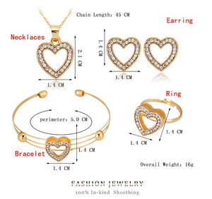 Sweet Love Heart Hollow Rhinestones Fashion Jewelry Sets