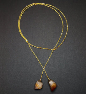 Citrine Wrap Necklace, Gold Citrine Lariat Necklace