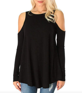 Womens Cut Shoulder Long Sleeve Top