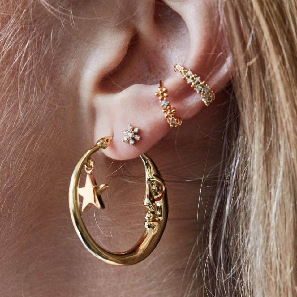 4 Pcs/set Bohemian Moon Star Crystal Stud Earrings